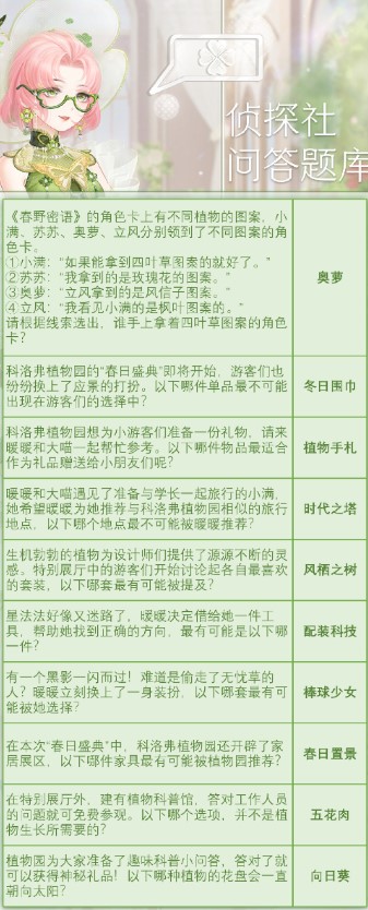 《奇迹暖暖》奇妙侦探社2023最新答案是什么