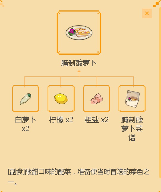 《小森生活》腌制酸萝卜食谱配方