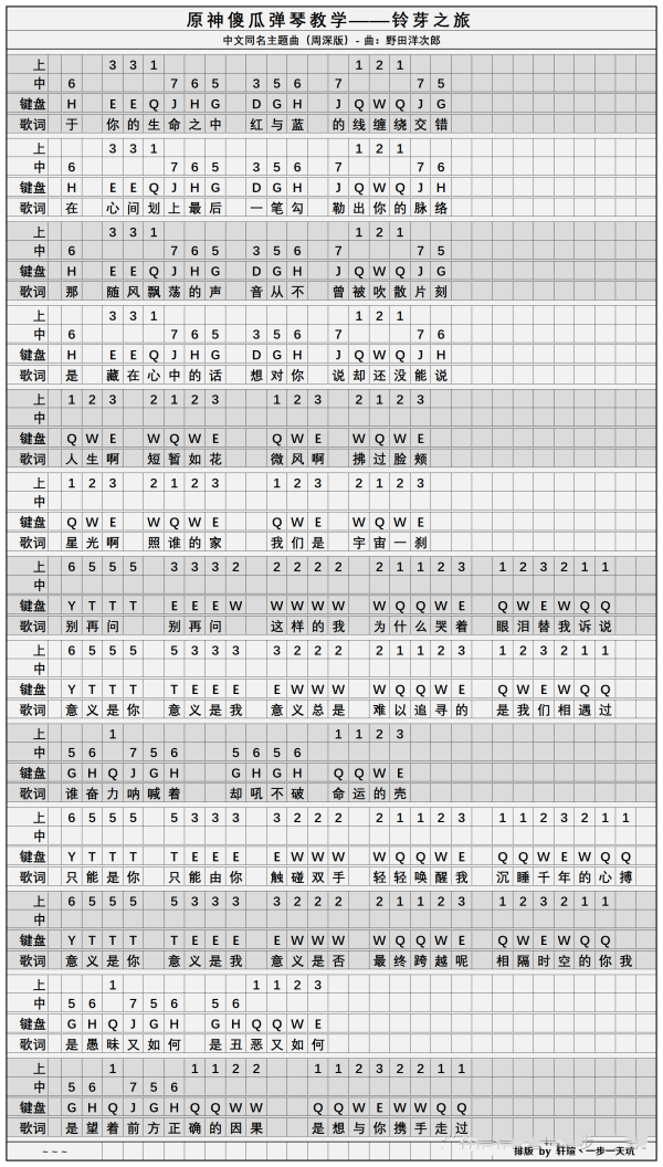 《原神》铃芽之旅琴谱