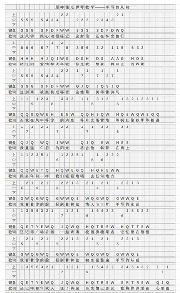 《原神》手写的从前琴谱简谱怎么弹