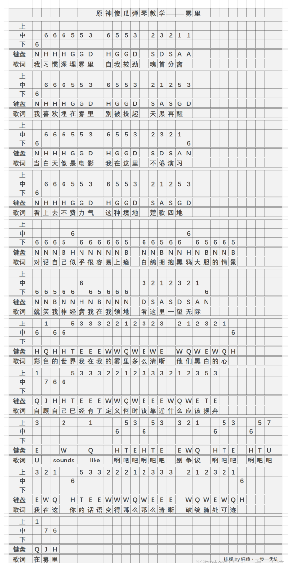 《原神》雾里琴谱