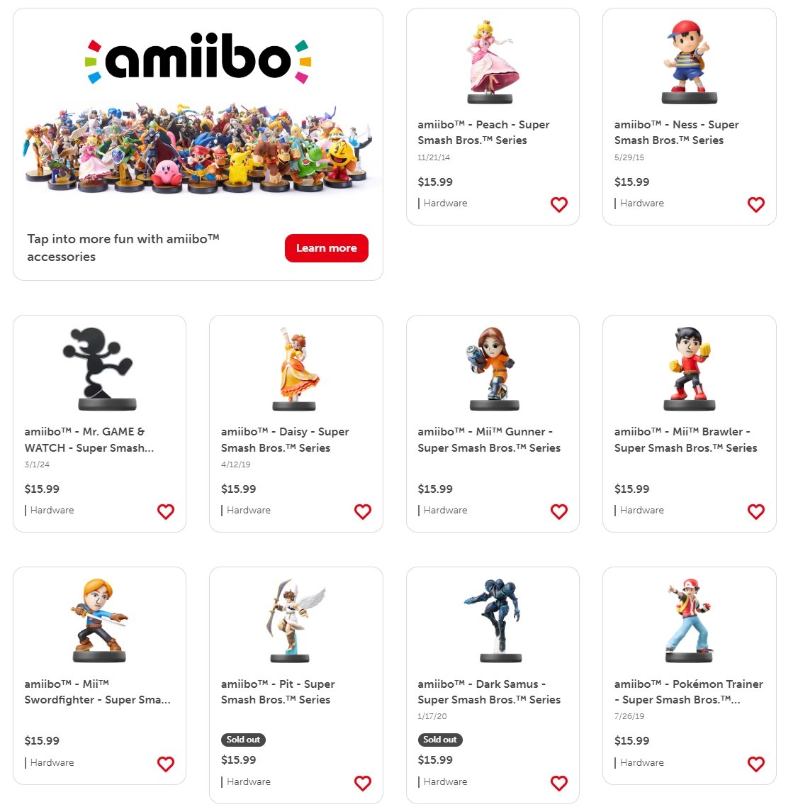 任天堂商店惊喜回归，多款绝版Amiibo再次上架